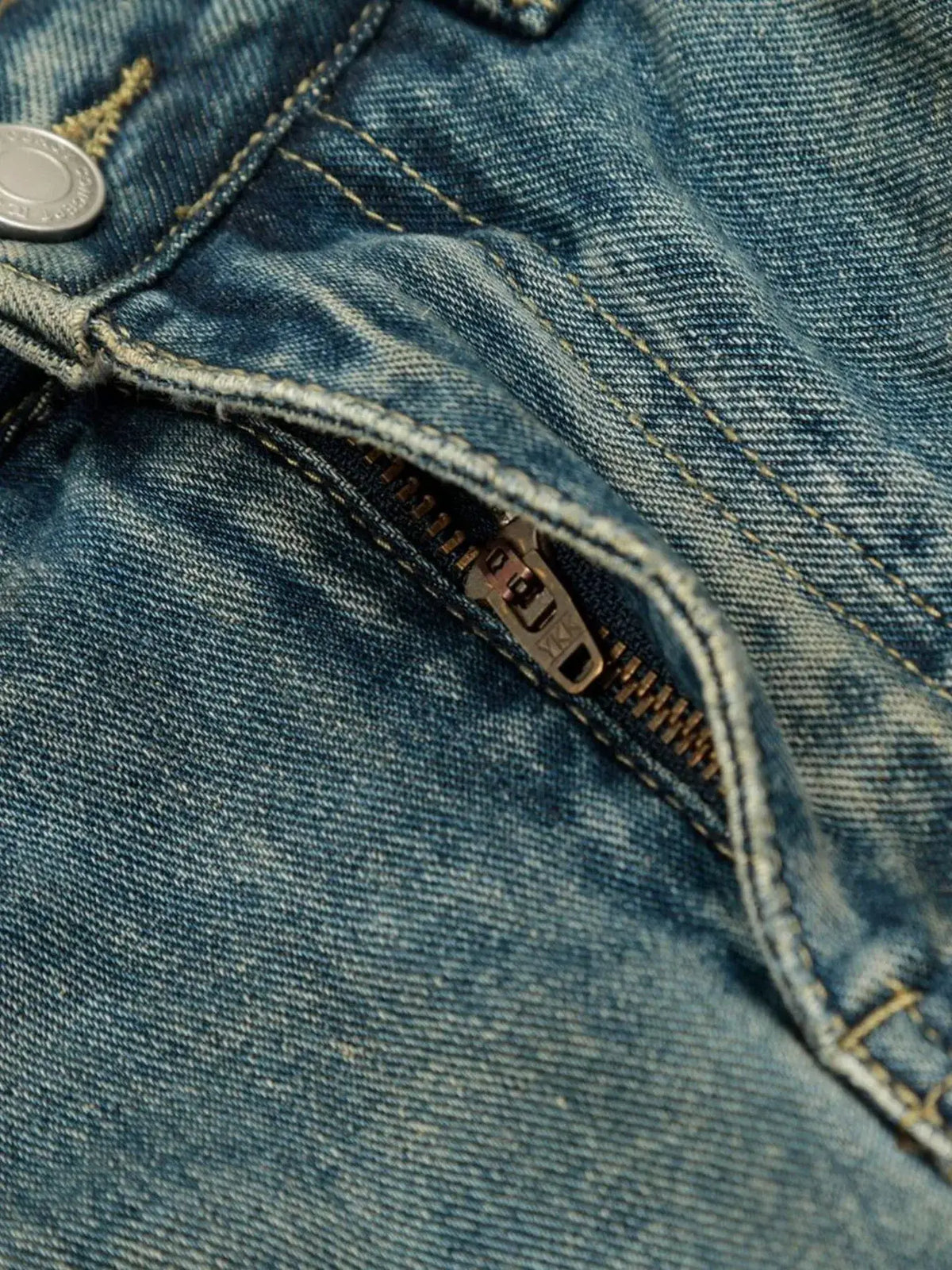 Men's Distressed Denim Shorts blue denim fabric with zipper closure and reinforced stitching