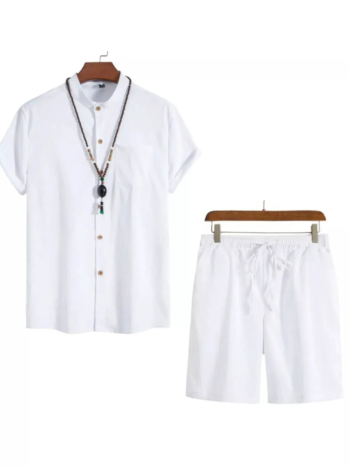 Plus Size Men's Summer Casual Short Sleeve Shirt and Shorts Set in white by Trendsi