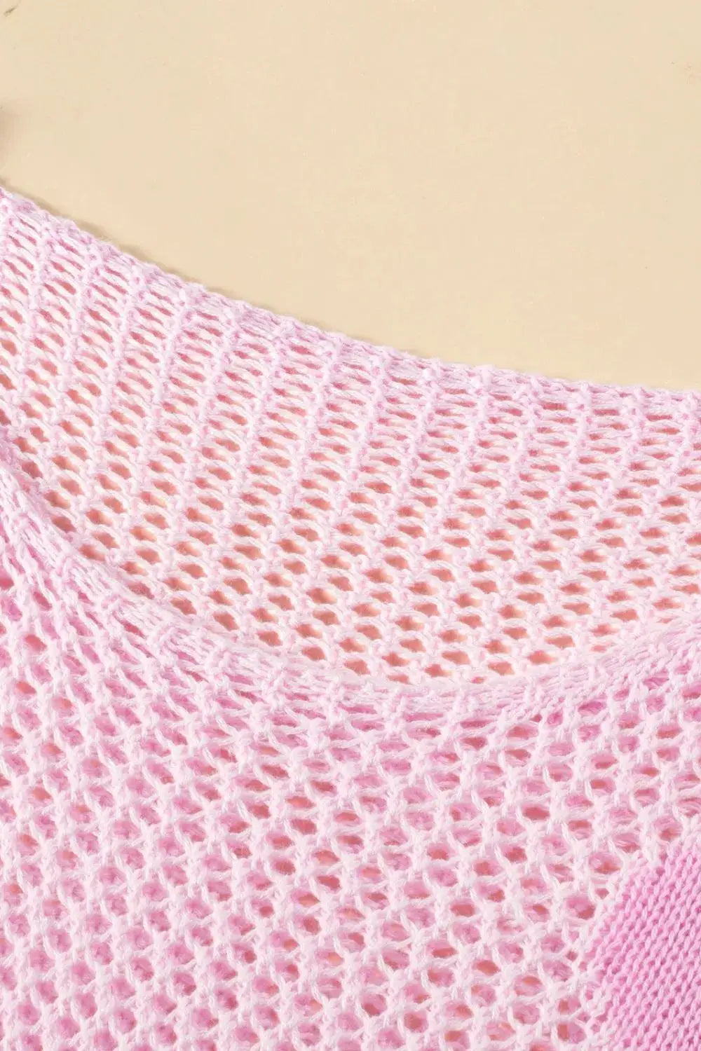 Trendsi lightweight pink openwork knit cover-up top with round neck