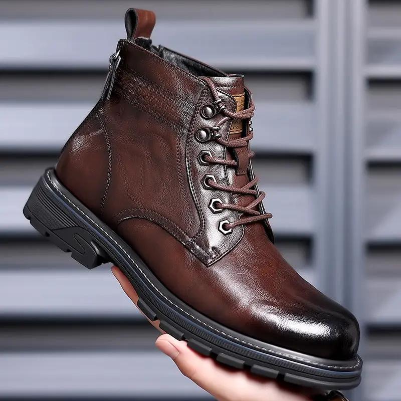 AdTec Oxford Craft work ankle boots, brown leather, lace-up with rugged black outsole