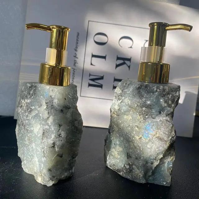 1 PCS Natural Pink Crystal Stone Press Bottle Dispenser 30ml Liquid Dispenser Shower Gel Wash Light Luxury Bathroom Accessory by eprolo