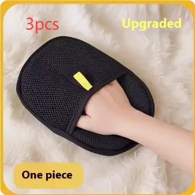 Pet hair remover glove, black mesh deshedding glove for dogs, cats, and rabbits.