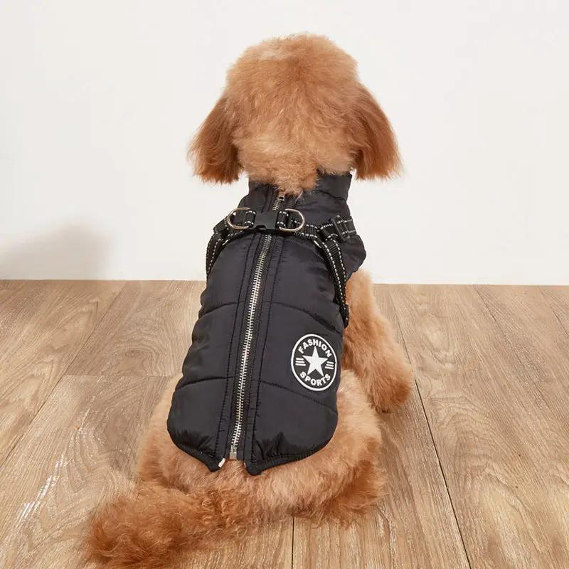 Dog coat AdTec black cotton-padded fleece-lined with reflective patch