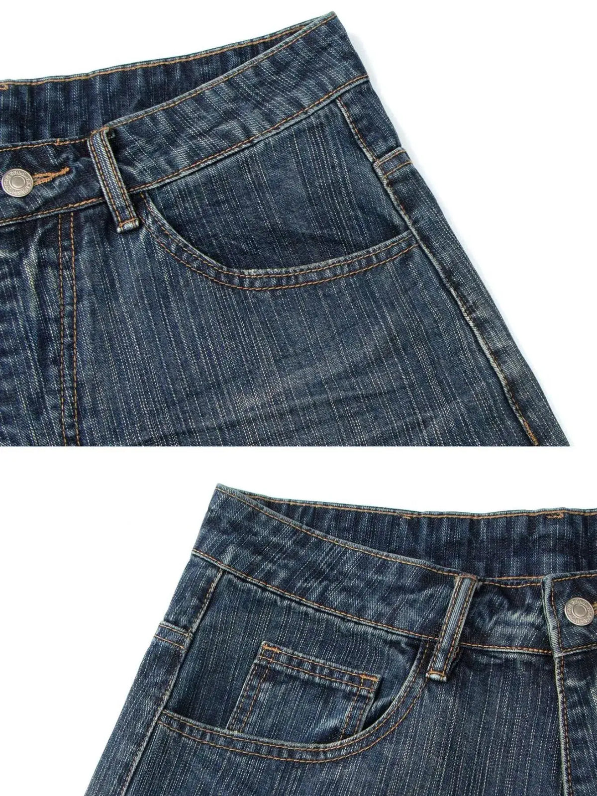 Men's wide-leg denim shorts in soft stretchy washed fabric with dark blue wash and contrast stitching