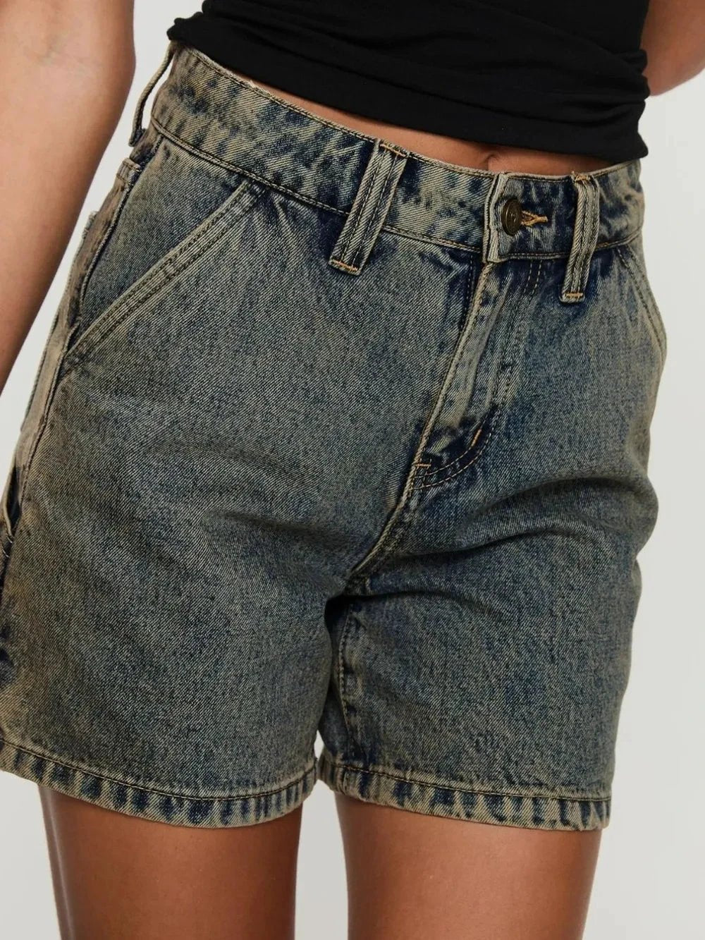 Washed High Rise Denim Shorts by eprolo