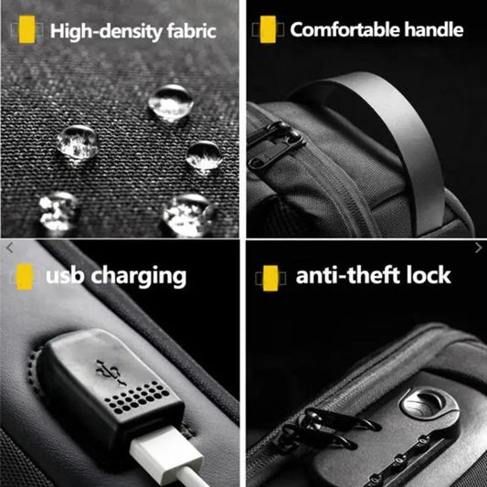 Anti Theft Oxford Chest Bag with USB charging, high-density fabric, and anti-theft lock