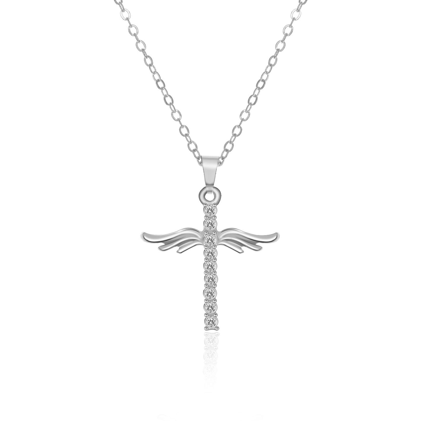 Collar con colgante de cruz de alas de ángel para mujer con cadena de acero inoxidable tipo O, regalo de joyería