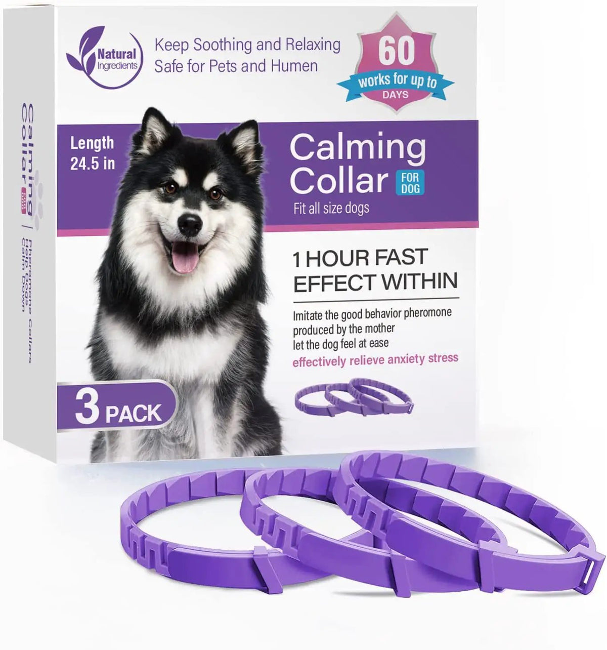 Pet Soothing Calming Collar for dogs, AdTec, purple, 3-pack