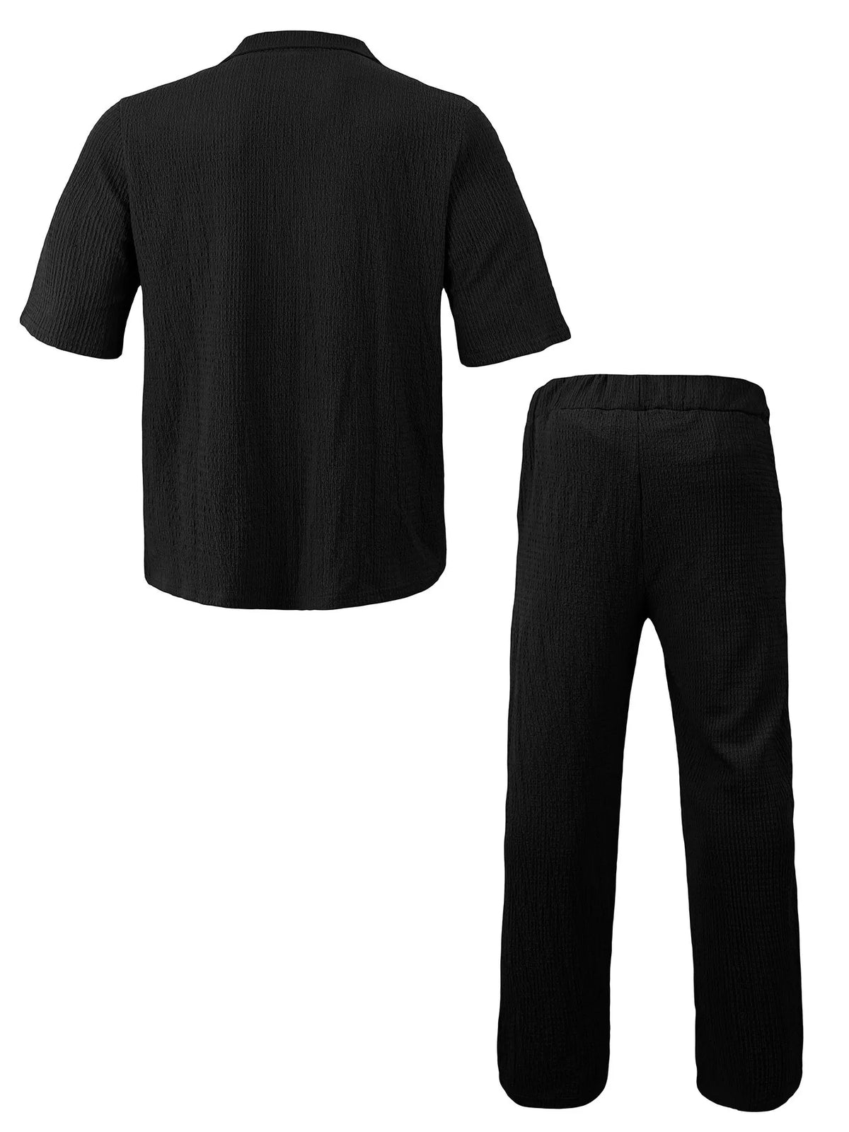 Men's full-size short-sleeve top and pants set in black textured knit, plus size, Trendsi