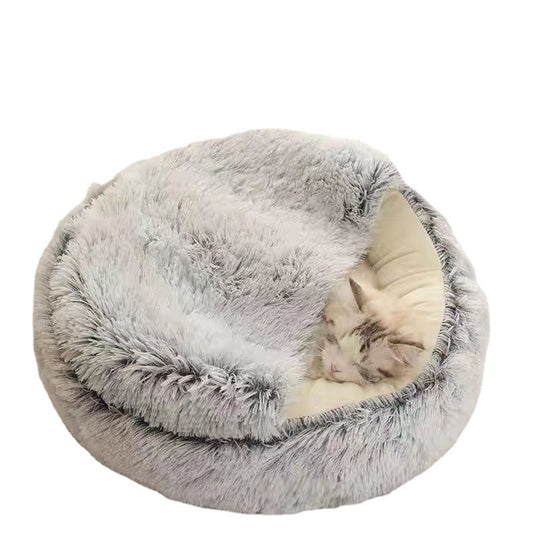 Cama semicerrada para gatos, universal para cuatro estaciones, tipo concha, nido para perro pequeño, suministros para mascotas de invierno