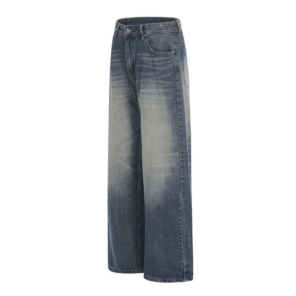 Vaqueros de mezclilla lavada y pulida con bloques de color