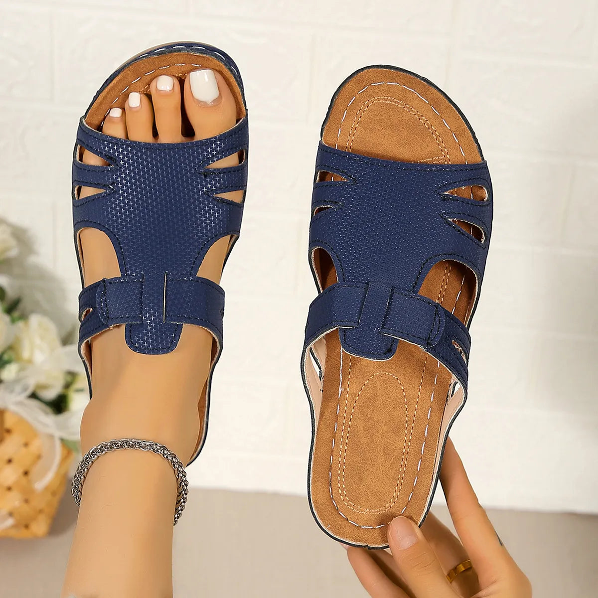 Cutout Open Toe Wedge Sandals by Trendsi, navy blue