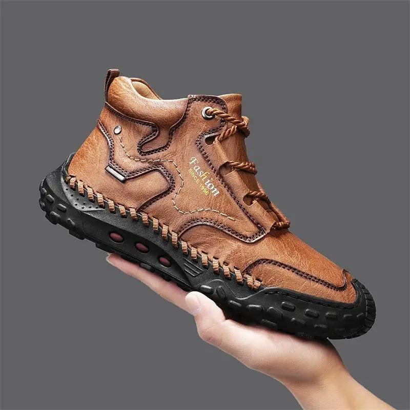 Crestview thick-sole Martin boot by AdTec, brown leather with rugged black outsole