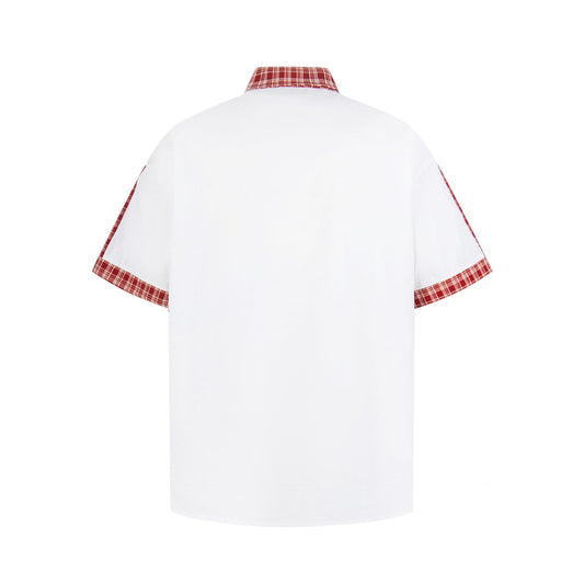 Cat Embroidered Checkered Shirt