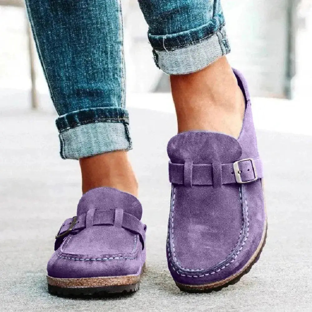 Trendsi purple suede round-toe loafers with buckle strap