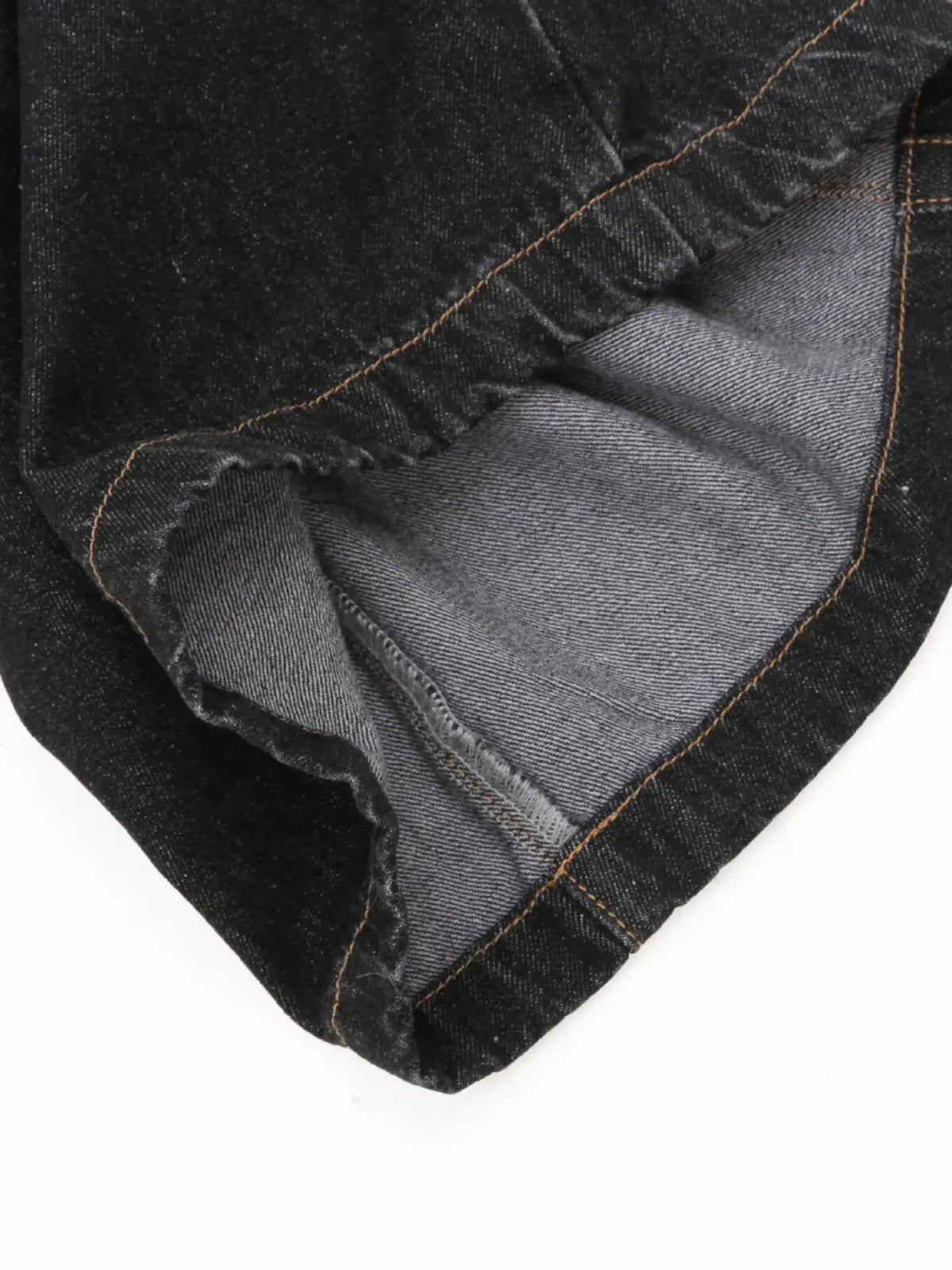Casual men's wide-leg cotton denim shorts by Trendsi, dark denim with orange contrast stitching
