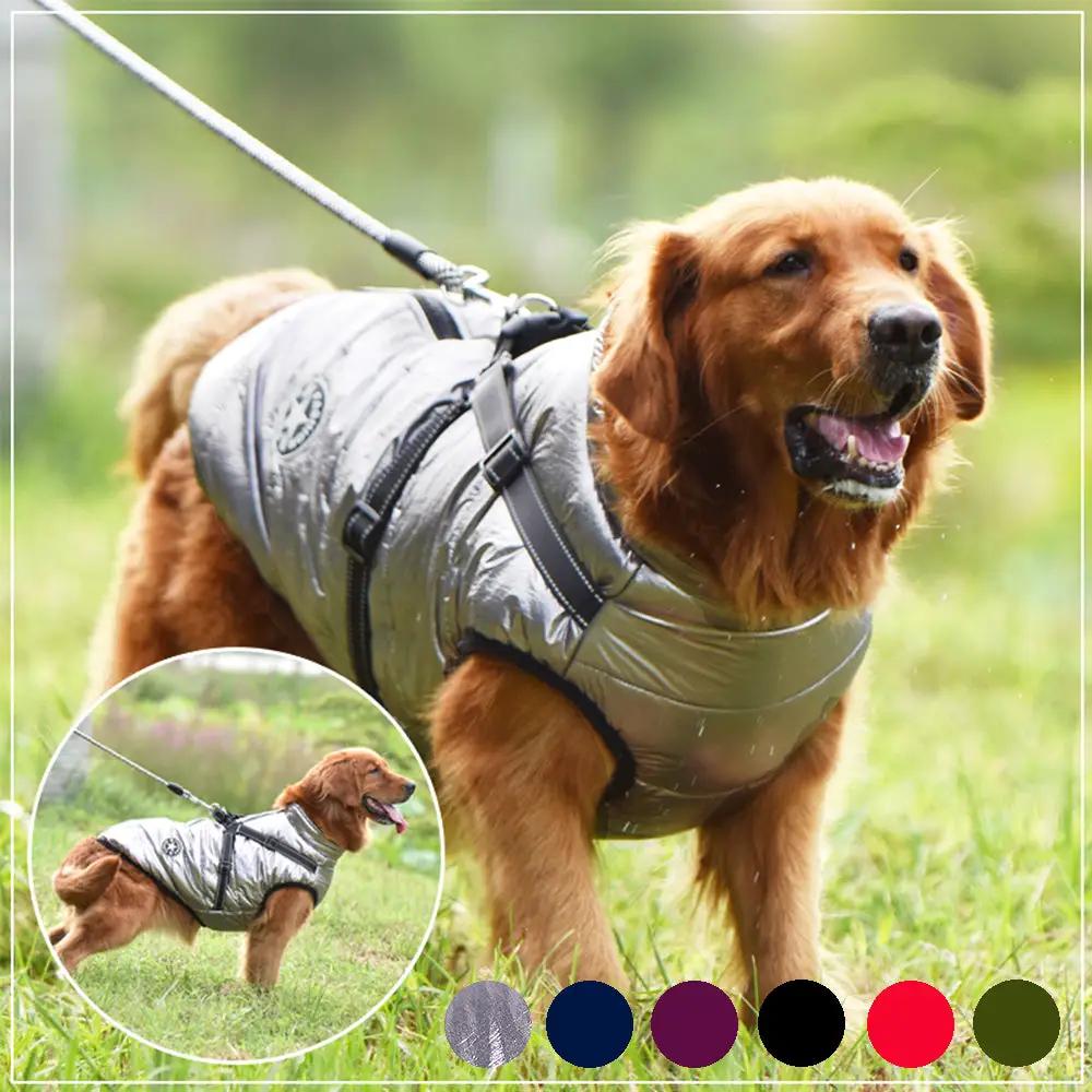 AdTec waterproof winter dog coat with harness in silver-gray for large dogs