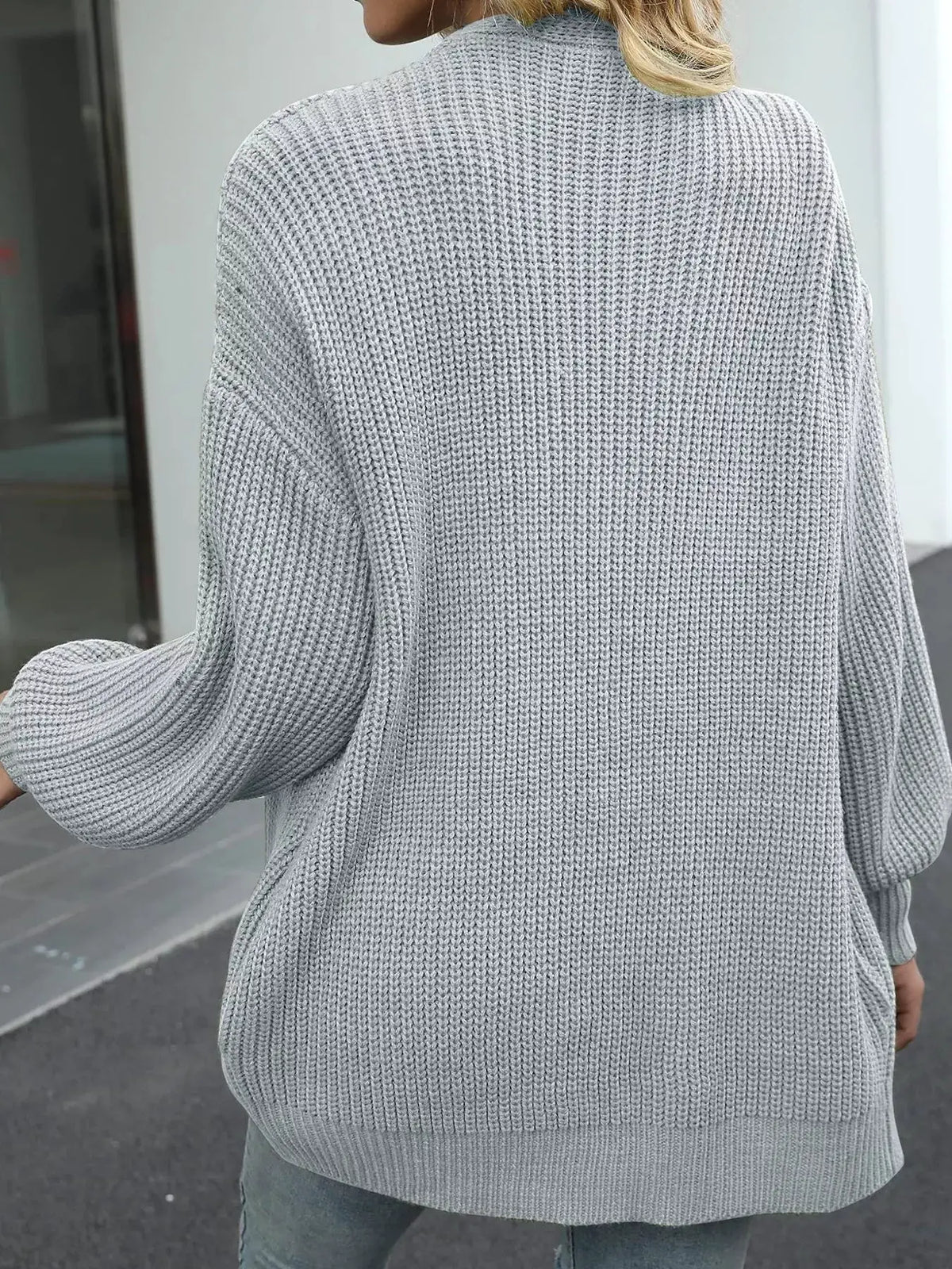 Trendsi oversized chunky knit open-front cardigan in gray stretch knit fabric