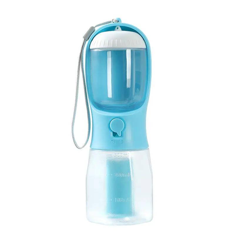 AdTec blue dog water bottle with strap, integrated cup and clear reservoir