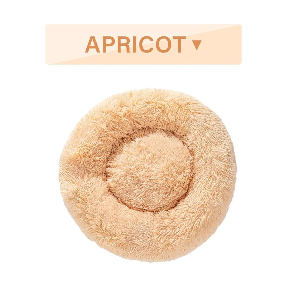 Fluffy Donut Dog Bed in apricot plush by AdTec, washable soft pet cushion for dogs and cats.