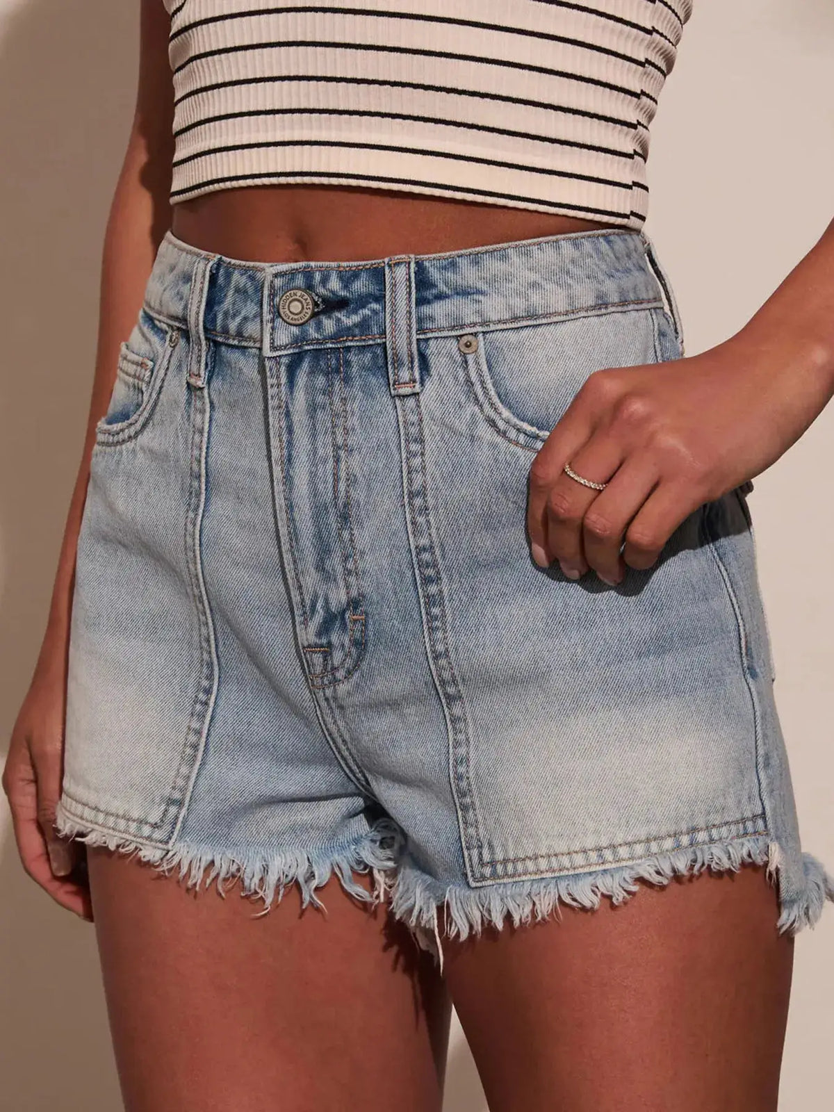 Trendsi relaxed wash denim shorts with raw hem in light blue