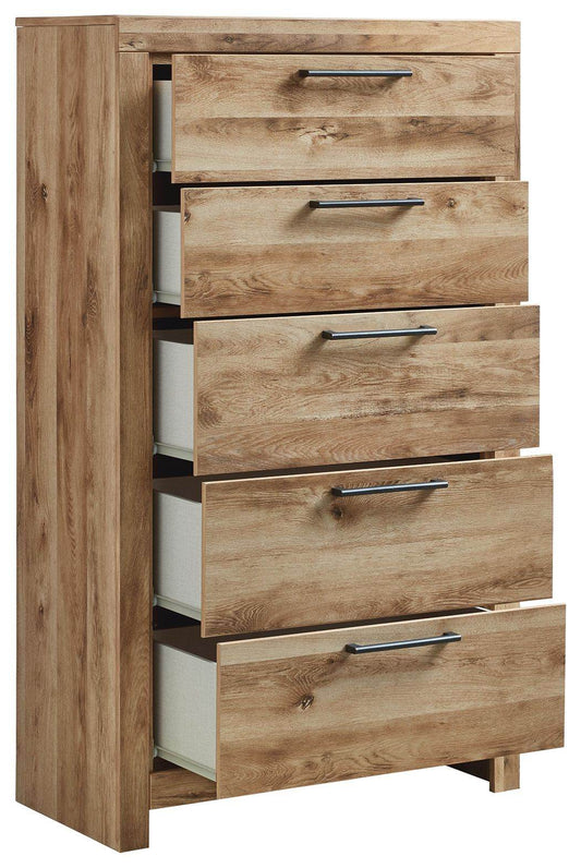 Tan Brown Five Drawer Accent Chest with Golden Rustic Finish-1