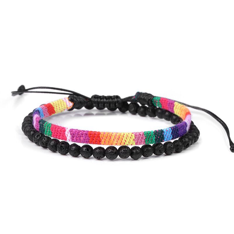 Bracelet tressé bohème en roche volcanique de lave pour homme