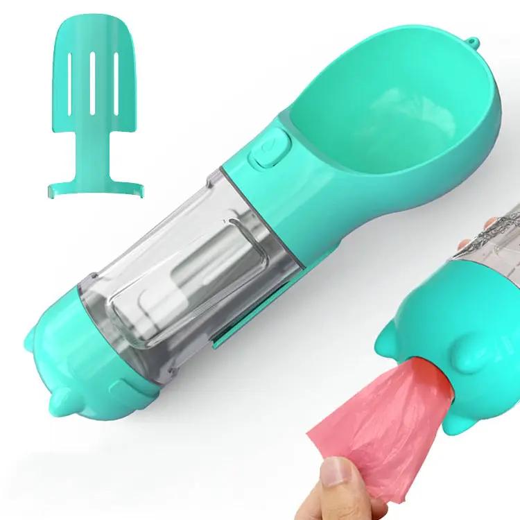 Pet water bottle feeder bowl turquoise; 3-in-1 portable dog water bottle for outdoor use