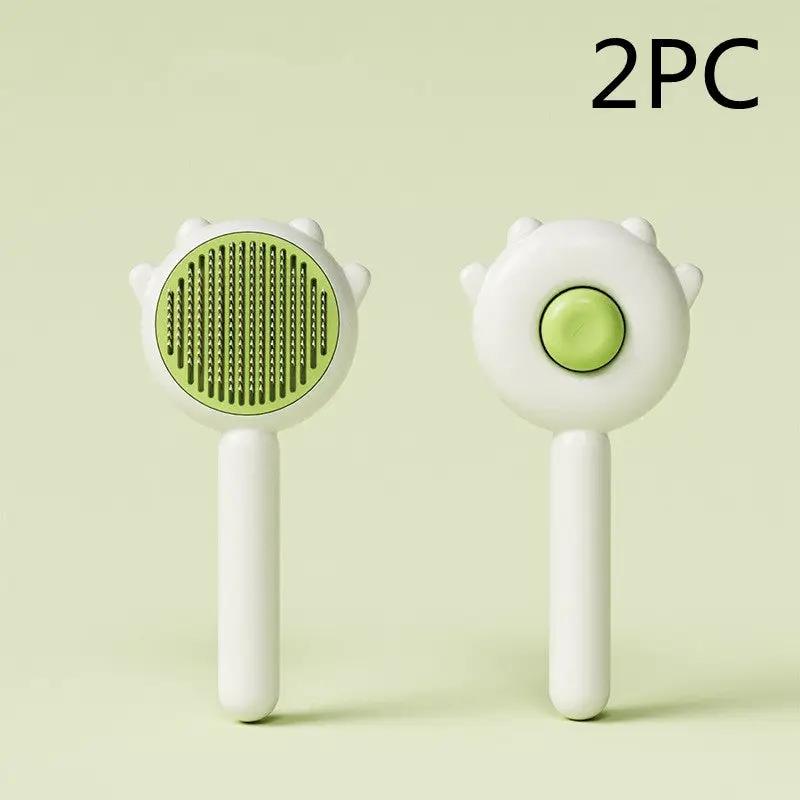 2-piece AdTec cat grooming comb massage brush set, white with lime-green accents