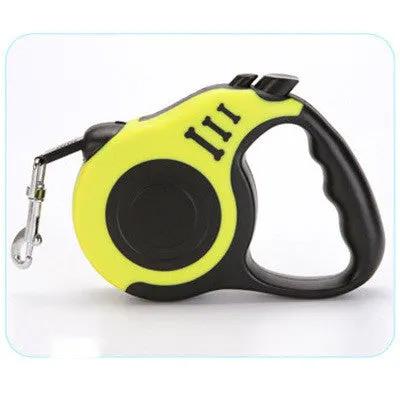 Pet Automatic Telescopic Traction Rope retractable leash AdTec, yellow and black with metal clip.