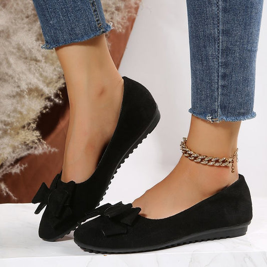 Rubber Plus Size Flat Casual Shoes Women Suede Bow Round Head Gommino