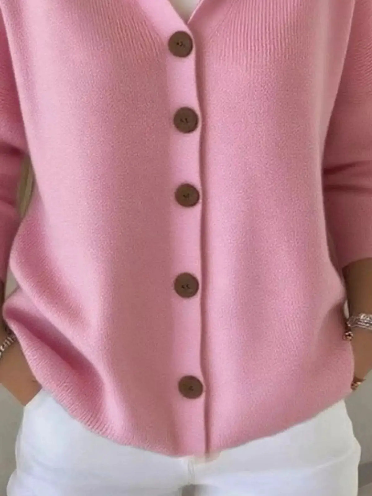 Plus-size pink hooded button-front soft-knit cardigan for women