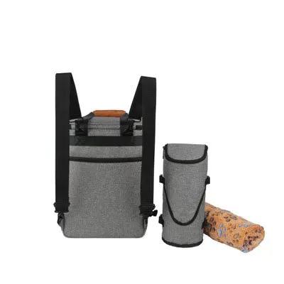 AdTec pet travel bag set with gray fabric backpack, bottle holder and patterned mat
