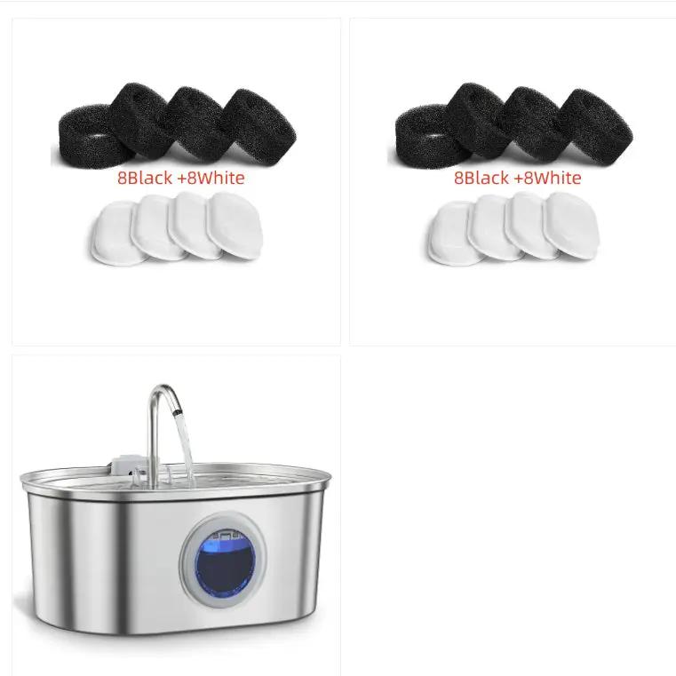 AdTec Water Feeder Stainless Steel Pet Water Dispenser with blue indicator window and 2 filter sets (8 black + 8 white)