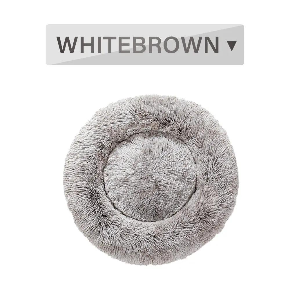 Donut dog bed by AdTec in soft gray long plush, round washable pet cushion.