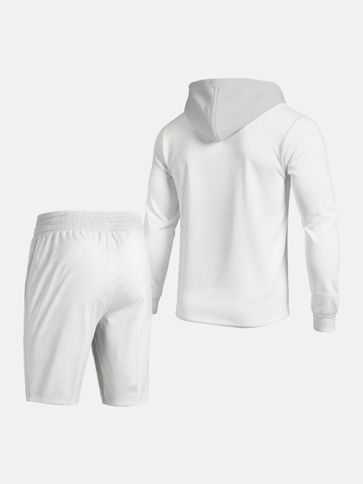 Trendsi men's plus-size white hooded casual top and shorts set; hoodie and matching shorts.