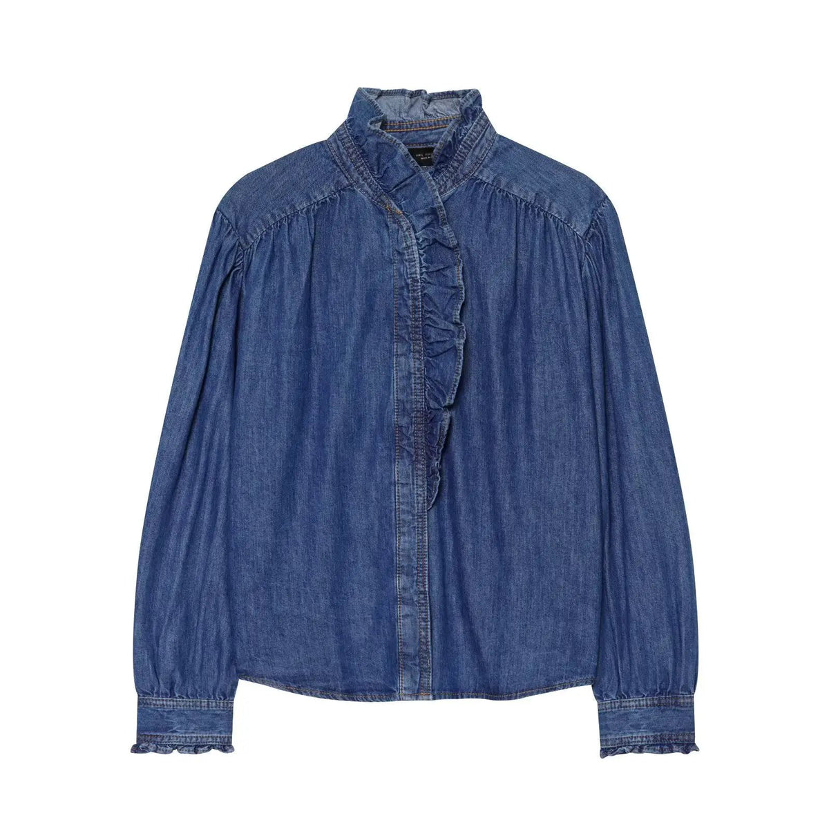 Denim chemise shirt by eprolo in blue with gathered shoulders