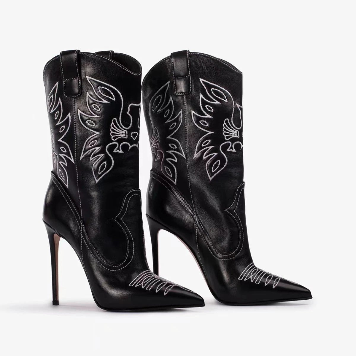 Western cowboy style high heels, pointed high heels, embroidered short tube, slim and sexy knight boots, fashion boots for women by eprolo