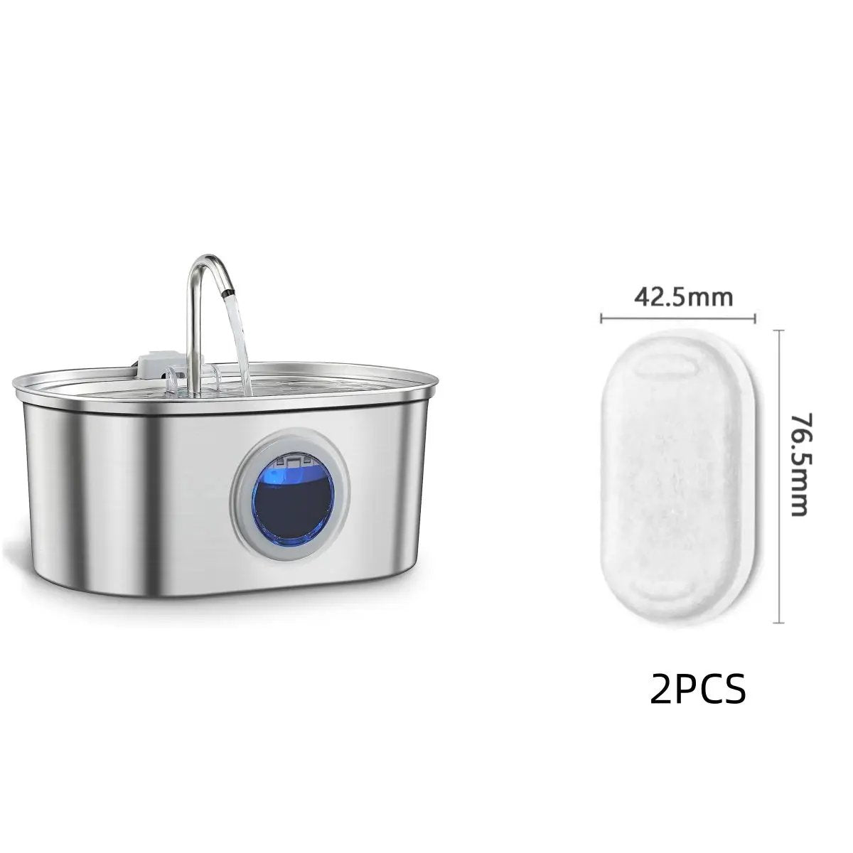 AdTec Water Feeder stainless steel pet water dispenser with 2 replacement pads