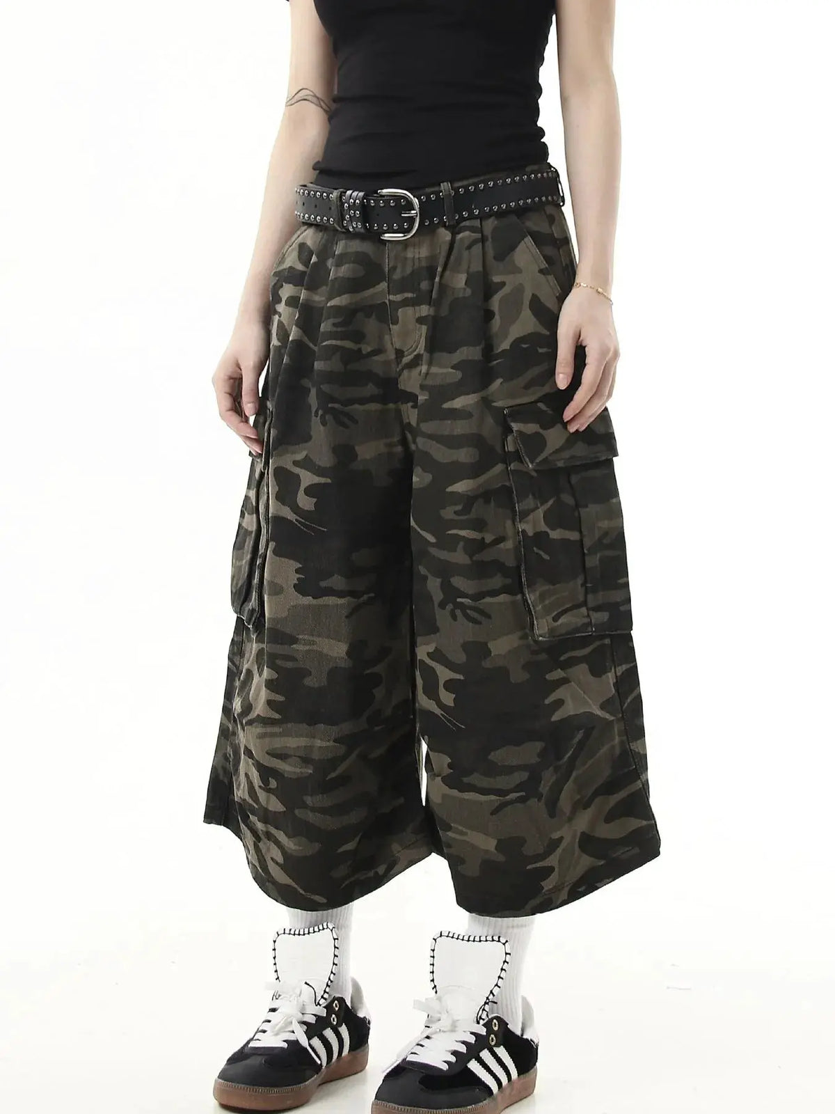 Men's camouflage cargo denim shorts, plus size cotton-poly blend, by Trendsi