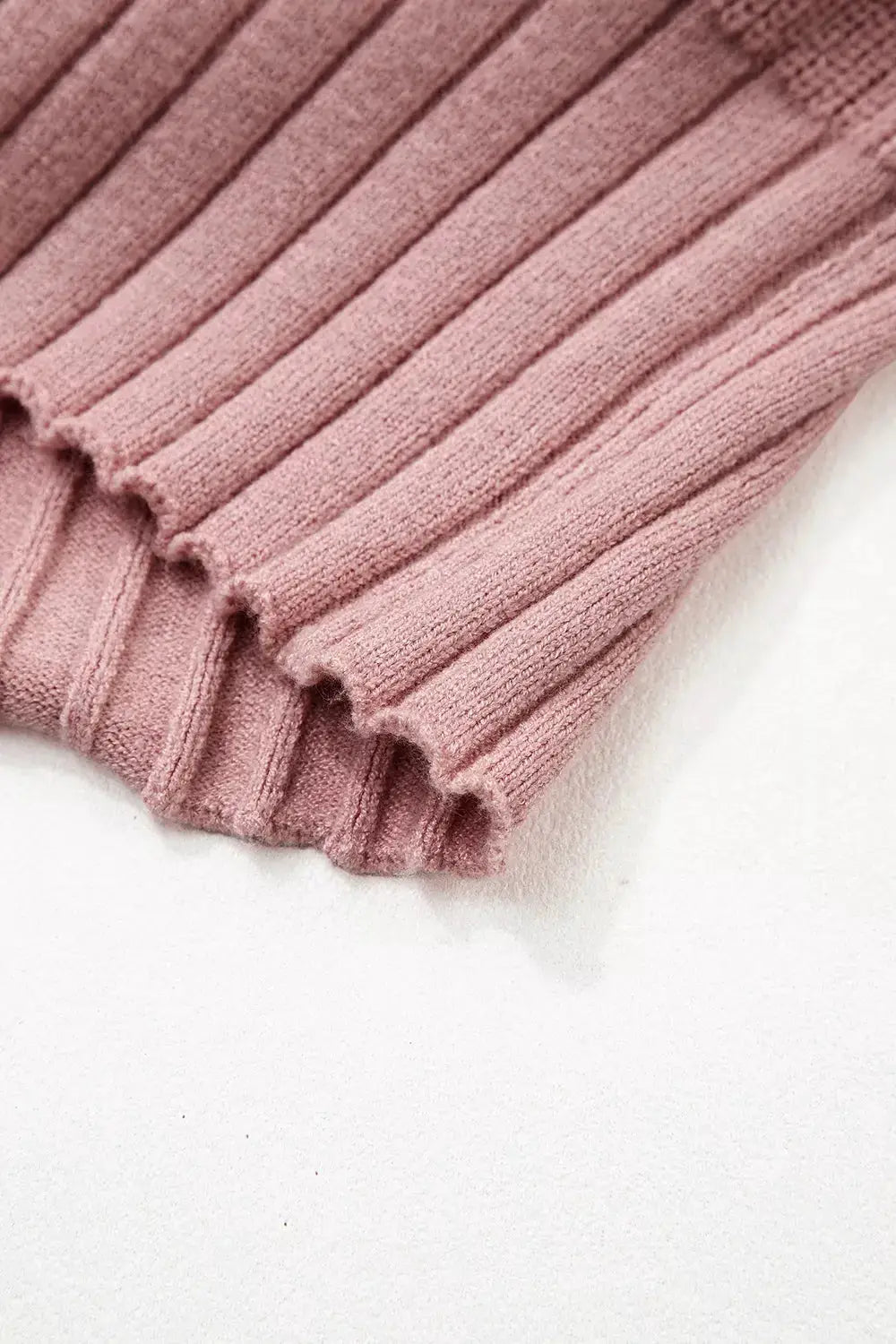 V-Neck Button-Down Cardigan in pink ribbed knit fabric