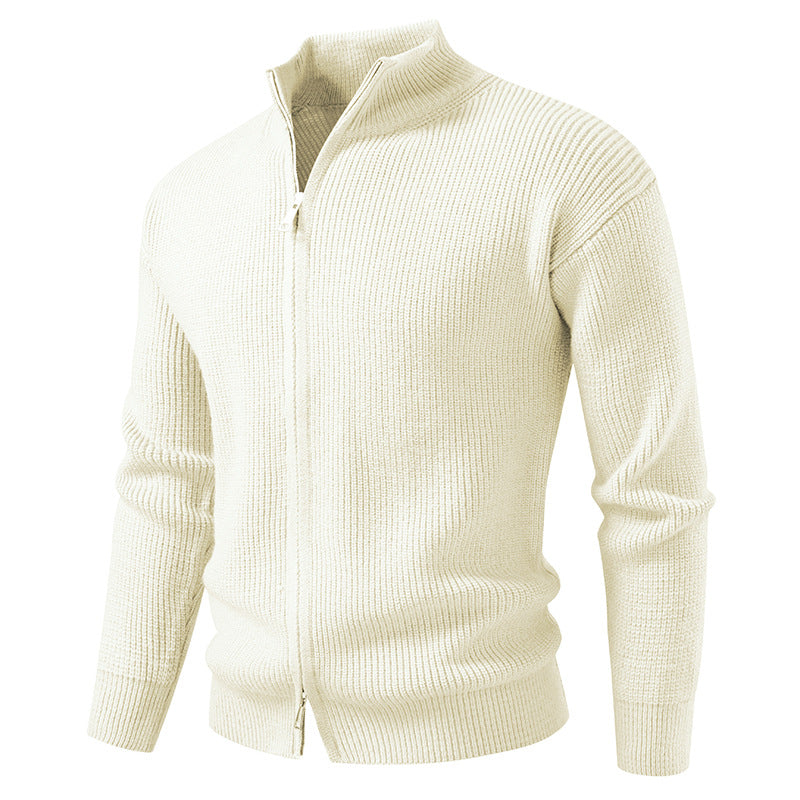 Men's Zipper Cardigan Sweater Coat in cream knit with zip front
