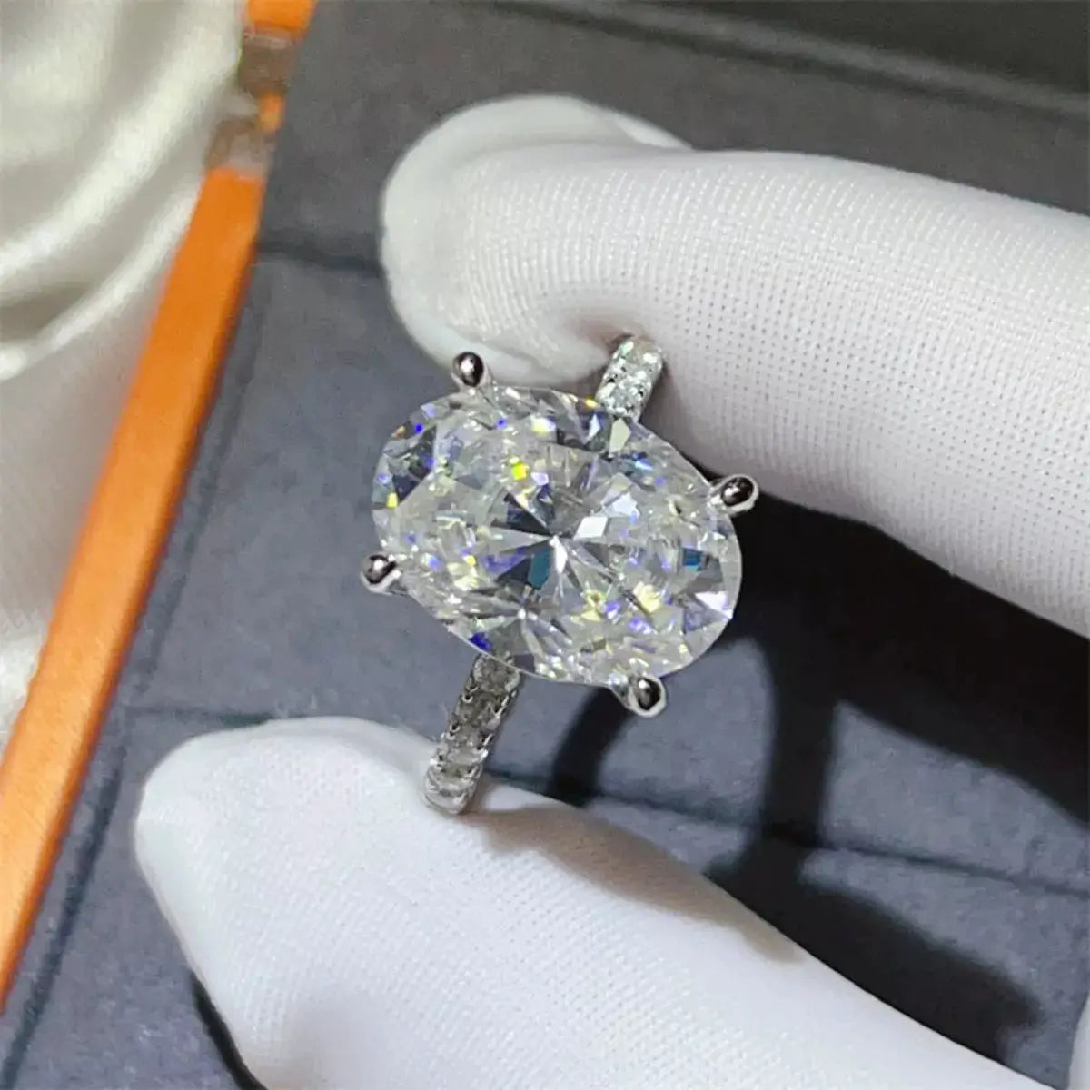 8 Carat Moissanite 925 Sterling Silver Ring with oval center stone and pavé band