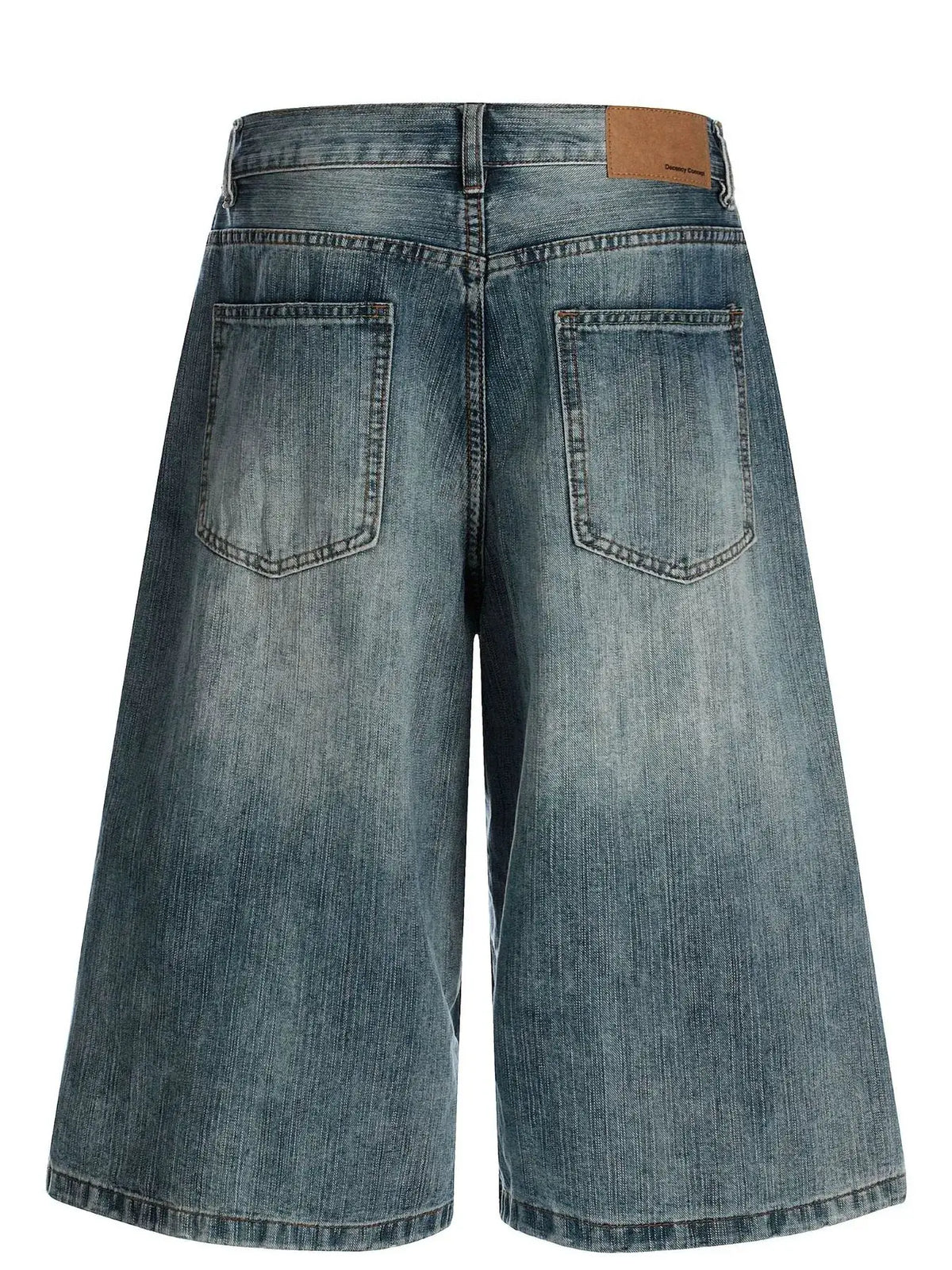 Mens wide-leg washed denim shorts, relaxed fit with back pockets in blue denim
