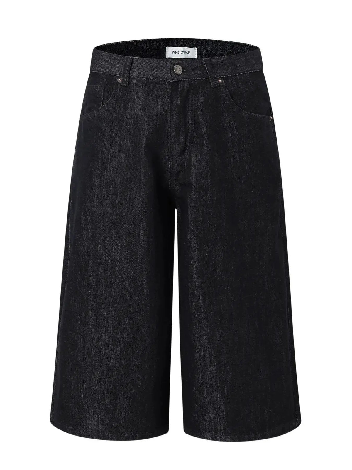 Men's wide-leg denim shorts by Trendsi; pure cotton, dark indigo, button closure, breathable for summer.