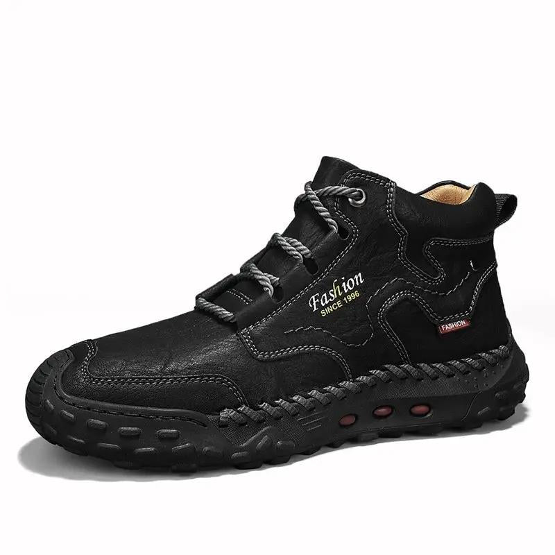 Crestview Thick Sole Martin Boot, black boot with rugged outsole and contrast stitching