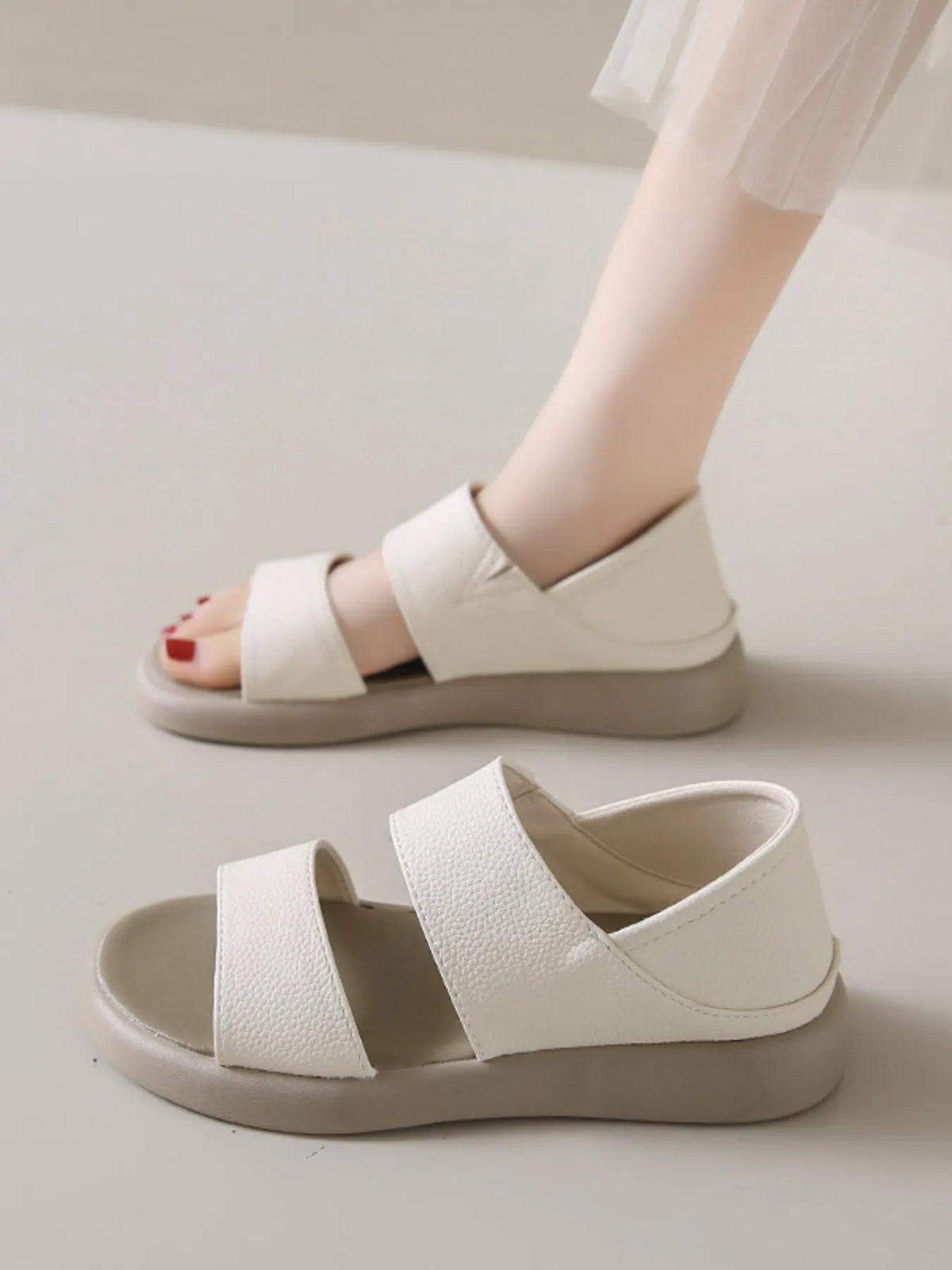 Open Toe Platform Sandals by Trendsi; white double-strap sandals with a cushioned platform sole.