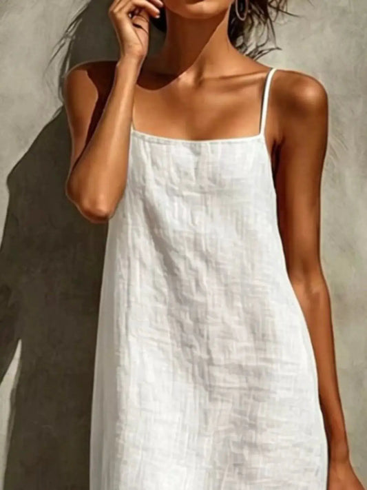 Sleeveless linen maxi dress in white with thin straps by Trendsi