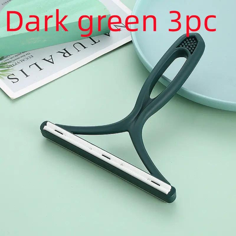 Silicone double-sided pet hair remover lint shaver in dark green for clothes and fabrics