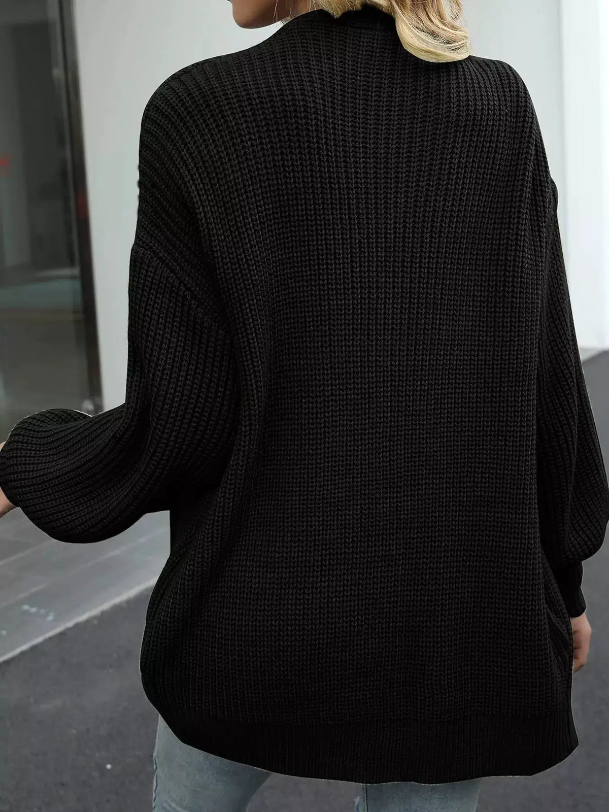 Trendsi oversized chunky knit open-front cardigan in black with stretch fabric